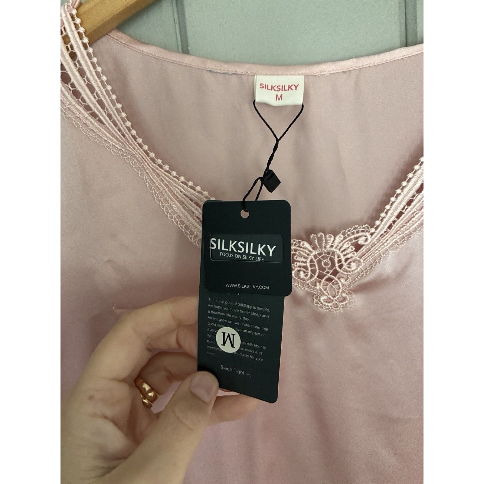 Nwt Silksilky Pink Satin Pajama Top M Medium Soft Pink Embroidered 3/4 New — image 6 of 7